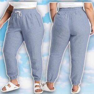 ATHLETA Cabo Linen Jogger Chambray Blue Lightweight Coastal Beach Athleisure